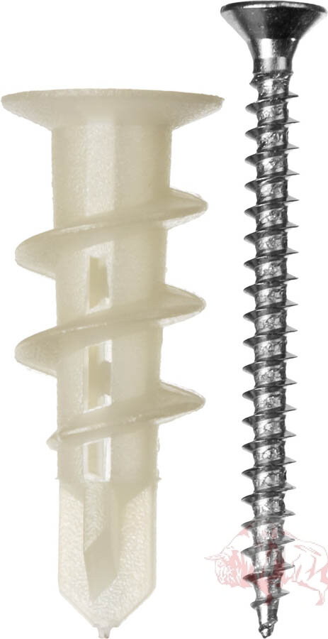 Дюбель нейлоновый, тип "Дрива" со сверлом, для гипсокартона, с оцинкованным саморезом, 33 мм, 4 шт, ЗУБР