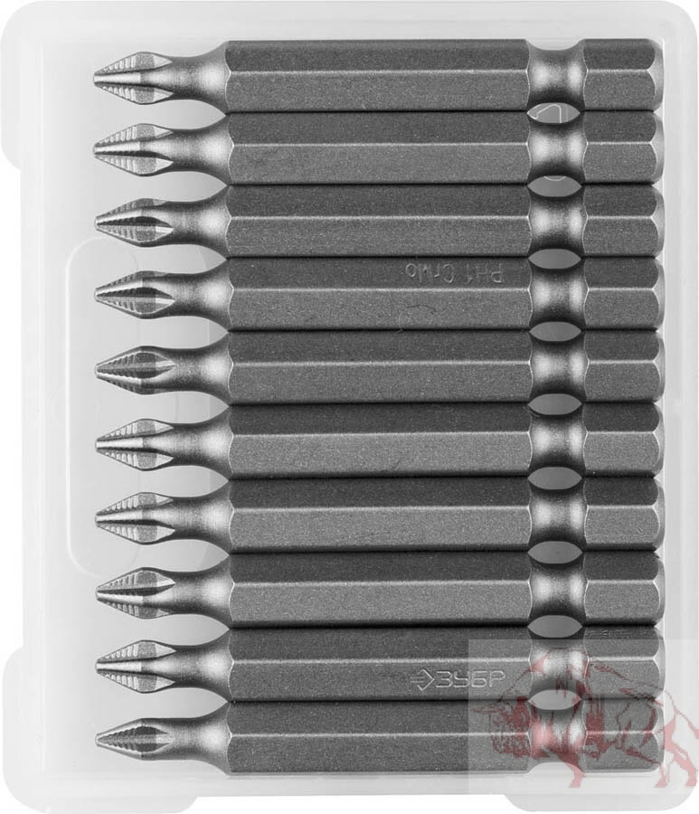 Биты ЗУБР "МАСТЕР" кованые, хромомолибденовая сталь, тип хвостовика E 1/4", PH1, 50мм, 10шт
