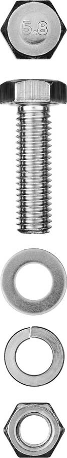 Болт (DIN933) в комплекте с гайкой (DIN934), шайбой (DIN125), шайбой пруж. (DIN127), M6 x 25 мм, 10 шт, ЗУБР