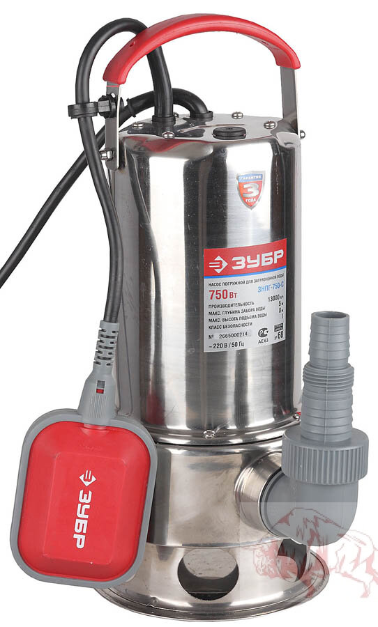ЗУБР 750 Вт, 230 л/мин, насос погружной для загрязненной воды ЗНПГ-750-С