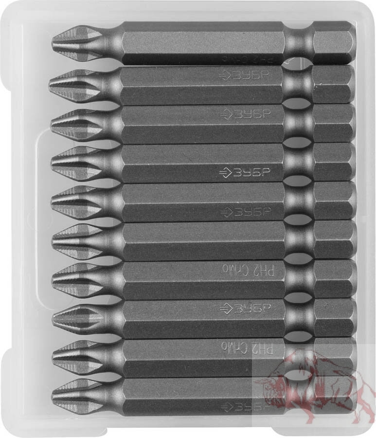 Биты ЗУБР "МАСТЕР" кованые, хромомолибденовая сталь, тип хвостовика E 1/4", PH2, 50мм, 10шт